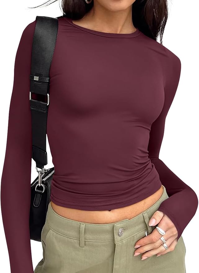 Trendy Queen Womens Long Sleeve T Shirts Fall Fashion 2026 Basic Crop Tops Going Out Outfits Y2k Clothes