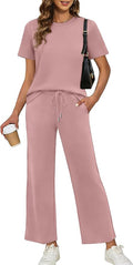 XIEERDUO Women's Side Slit Lounge Sets 2026 Fashion 2 Piece Travel Outfits Cozy Loungewear Wide Leg Tracksuits S-3XL