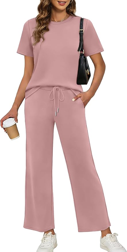 XIEERDUO Women's Side Slit Lounge Sets 2026 Fashion 2 Piece Travel Outfits Cozy Loungewear Wide Leg Tracksuits S-3XL