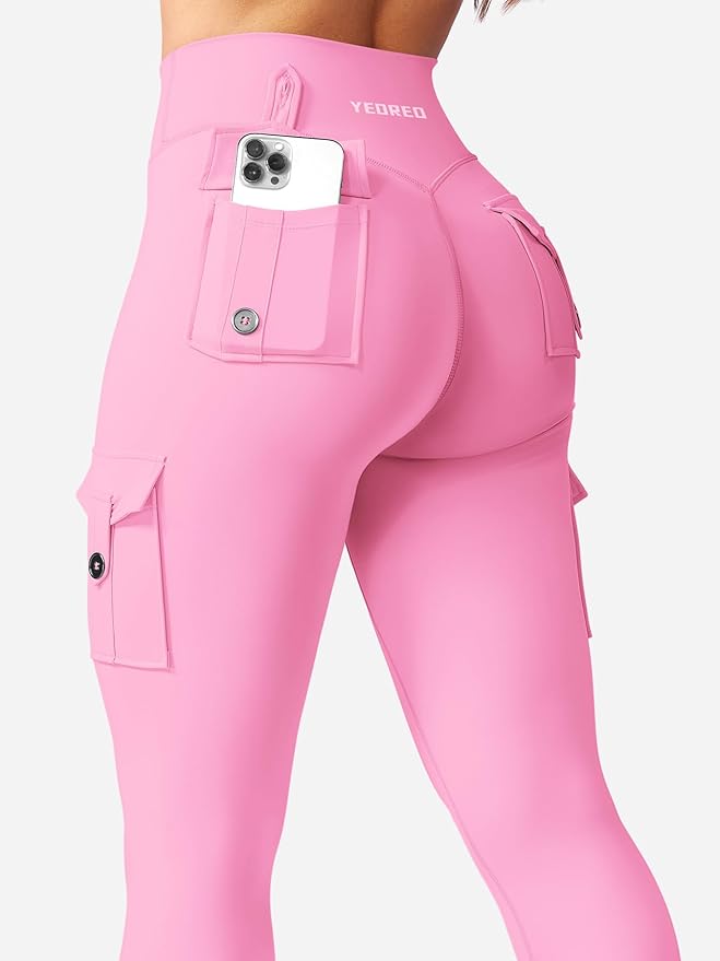 YEOREO CoreFlex Workout Cargo Leggings with Pockets for Women Hidden Scrunch Butt Lifting Leggings Gym Yoga Pants