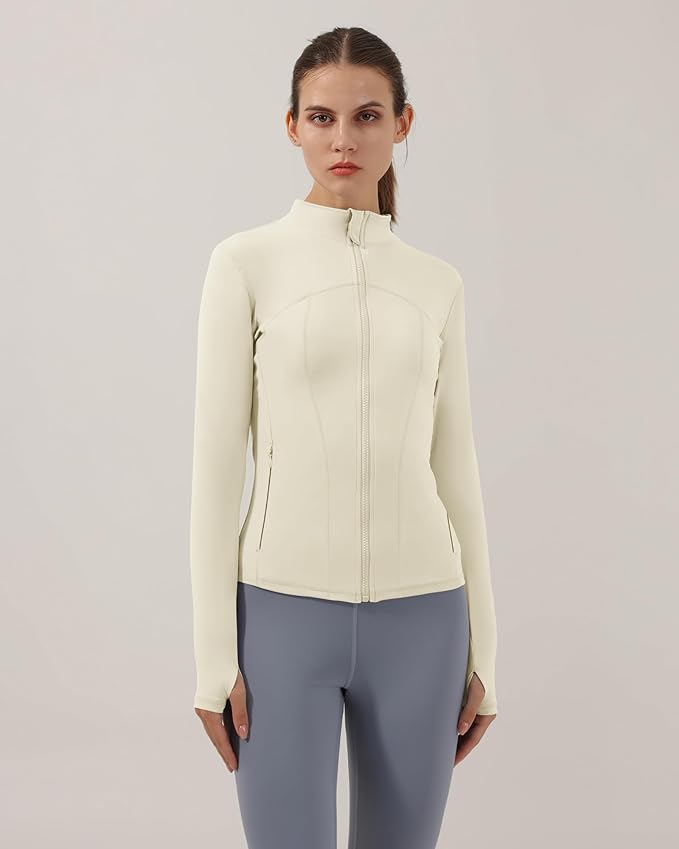 Gacaky Women's Slim Fit Workout Running Track Jackets Full Zip-up Yoga Athletic Jacket with Thumb Holes