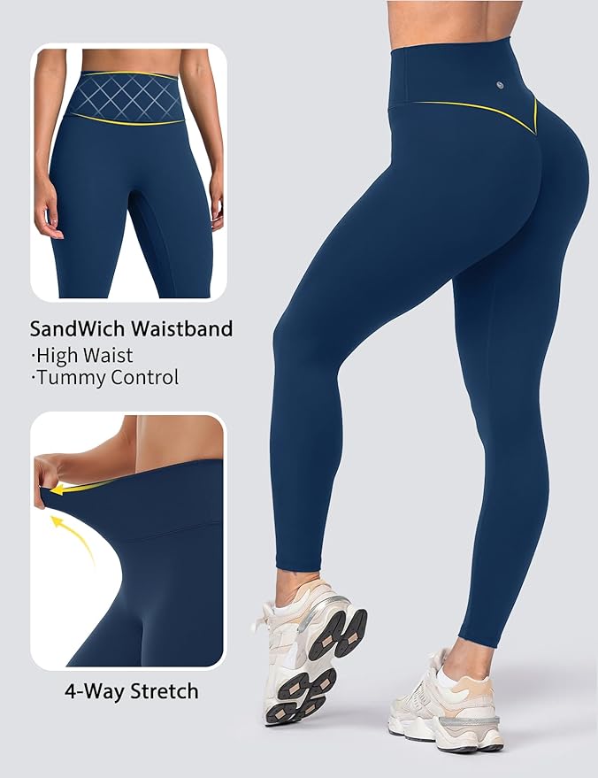 Sogetdo Yoga Leggings for Women Hidden Scrunch Butt Non See Through High Waisted No Front Seam Athletic Gym Workout Pants