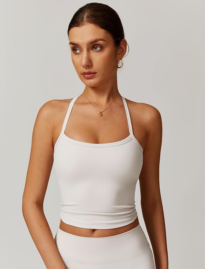 QBGJTD Womens Longline Sports Bras Cross Back Active Gym Yoga Padded Workout Crop Tank Top with Built in Bra