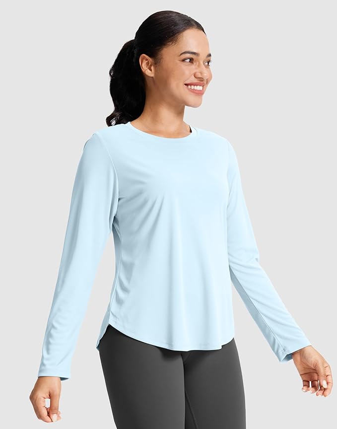 SANTINY Lightweight Long Sleeve Workout Tops for Women Breathable Gym Yoga Athletic Running Hiking Top UPF 50+ Sun Shirts