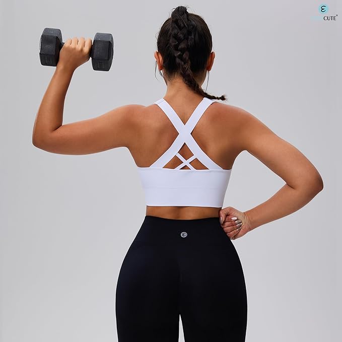 Evercute Sports Bras for Women Padded Medium Support Criss Cross Strappy Bra Seamless High Impact Yoga Exercise Athletic Bras