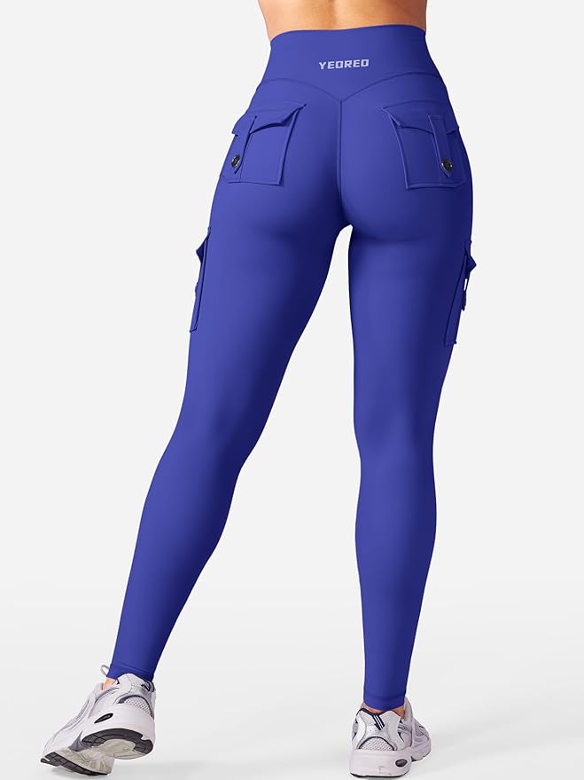 YEOREO CoreFlex Workout Cargo Leggings with Pockets for Women Hidden Scrunch Butt Lifting Leggings Gym Yoga Pants