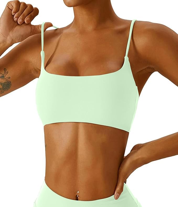 Comper Women's Sports Bra with Thin Straps Stretchy Wirefree Workout Bras Lightweight Workouts Bralette with Removable Pads