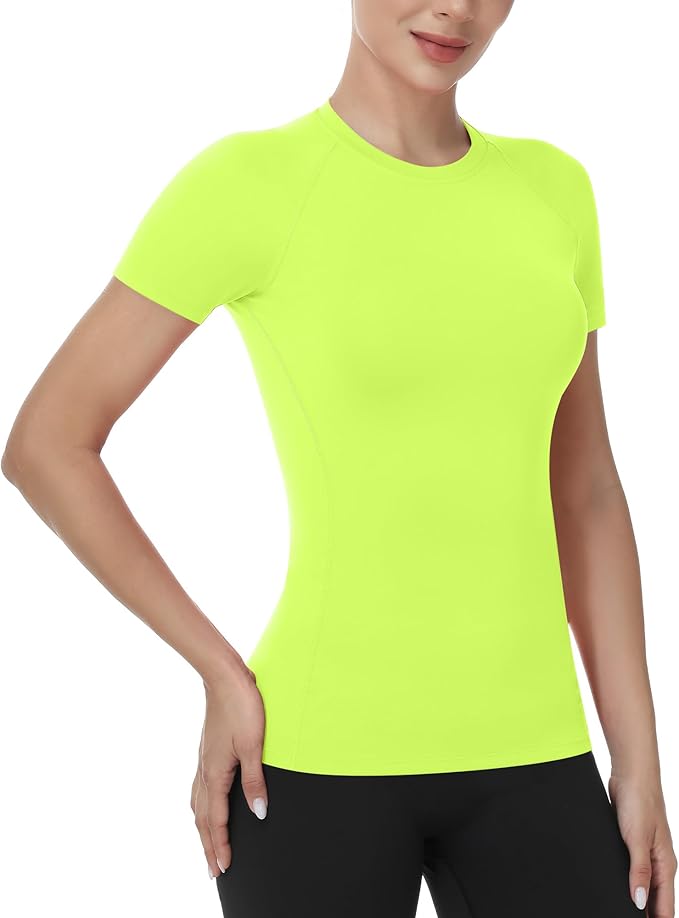Runhit Compression Shirt Women Short Sleeve Workout Tops Athletic Gym Moisture Wicking T-Shirt Running Yoga Base Layer
