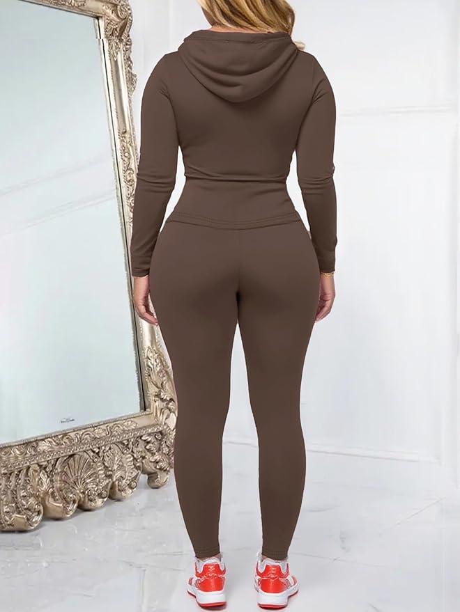 AUXDIO Women 2 Piece Outfits Casual Workout Sets Bodycon Tracksuit Zip Up Long Sleeve Hoodle Jacket Jogger Pants Set