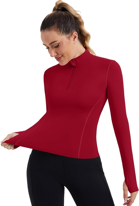 ZHENWEI Womens Workout Tops Long Sleeve Quarter Zip Pullover Quick Dry Golf Shirt Athletic Slim Fit Crop Yoga Gym Tops