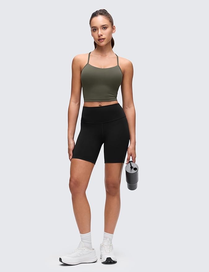 CRZ YOGA Butterluxe Y Back Crop Tank Tops for Women - Spaghetti Straps Racerback Padded Yoga Workout Longline Sports Bras