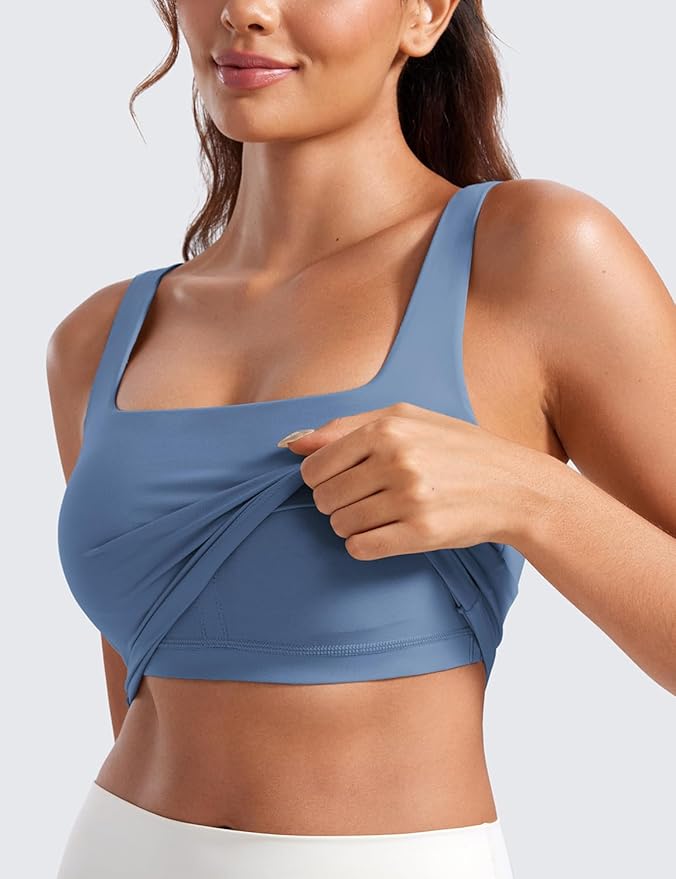 CRZ YOGA Butterluxe Square Neck Crop Tank Tops for Women - Workout Longline Sports Bras Padded Yoga Camisole