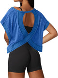 UNIANKIYA Open Back Workout Tops for Women Loose Fit Athletic Crop Tee Short Sleeve Gym Running Yoga Shirt