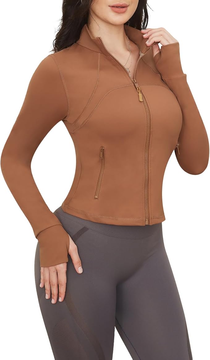 Workout Jackets for Women: Athletic Gym Running Cropped Zip Up Tops with Thumb Holes Slim Fit Lightweight Sportswear