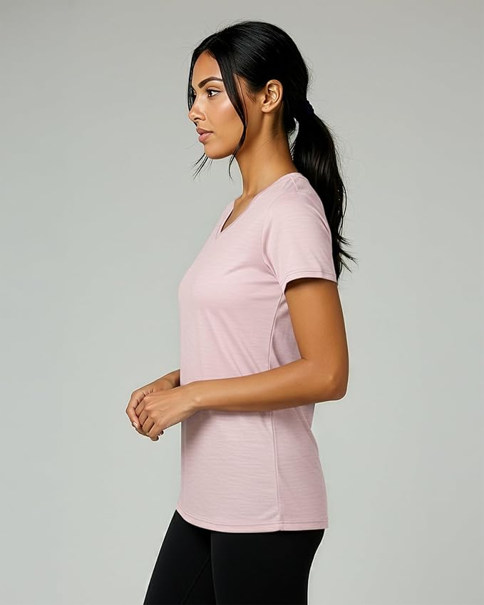 Real Essentials 5 Pack: Women's Dry-Fit Short Sleeve V Neck T Shirt Workout Fitness Yoga Top Tee (Available in Plus Size)