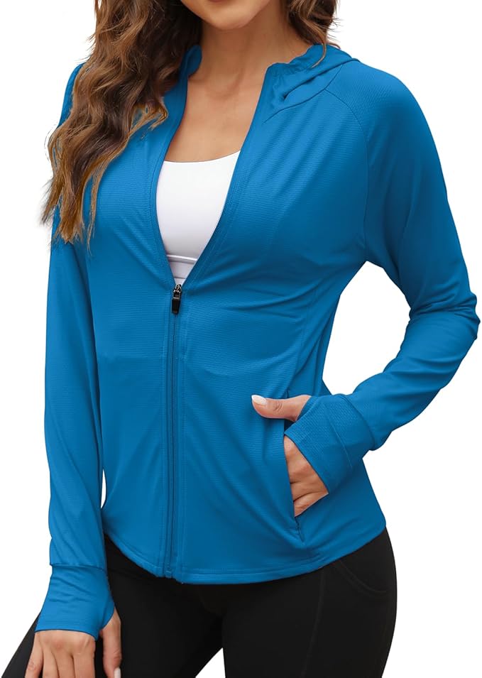 We1Fit Women's UPF 50+ Sun Protection Jacket Hoodie Sun Shirts Hiking Running Athletic Shirt