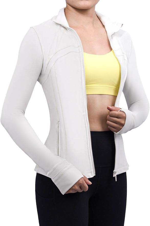 SIS QUEEN Women's Workout Jackets Slim Fit Athletic Track Tops with Pockets Thumb Holes Full Zip Up Lightweight Sportswear