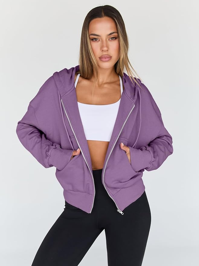 Trendy Queen Hoodies for Women Full Zip Up Cropped Sweatshirts Jackets Casual Comfy Gym Tops Fall Outfits Winter Clothes 2026
