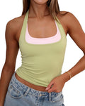 Women Double Layered Tank Tops Spaghetti Strap Yoga Workout Tops Camis Casual Going Out Cropped Top