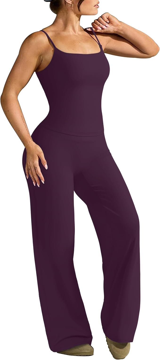 OMKAGI Workout Sets for Women Padded Tank Tops Matching Straight Leg Yoga Outfits