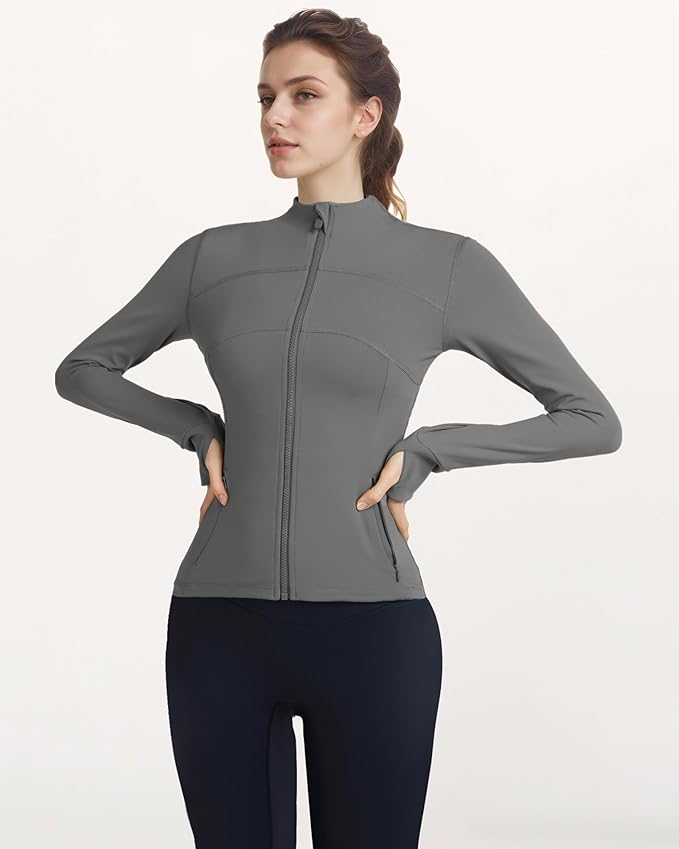 Gacaky Women's Slim Fit Workout Running Track Jackets Full Zip-up Yoga Athletic Jacket with Thumb Holes