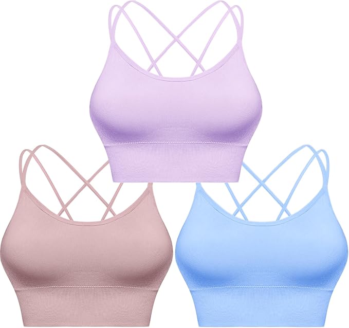 Sykooria 3 Pack Strappy Sports Bra for Women Sexy Crisscross for Yoga Running Athletic Gym Workout Fitness Tank Tops