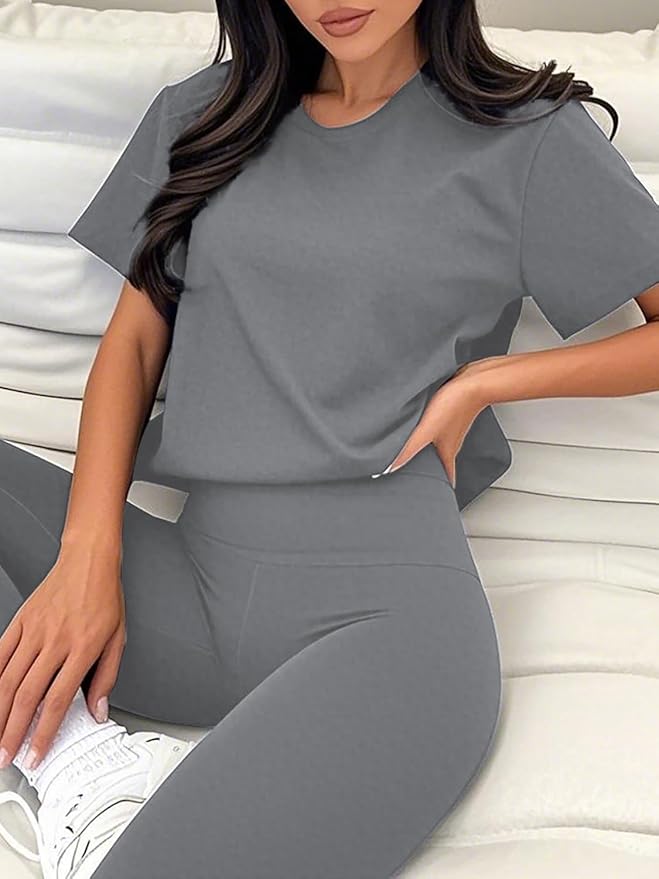 ZFLM casual sportswear 3-piece set high waist tight pants yoga pants short sleeved round neck yoga set