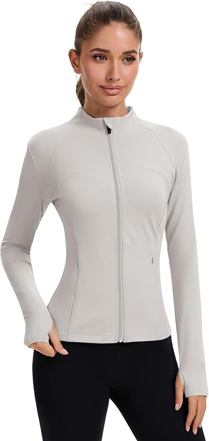 Rapbin Women's Full Zip Workout jackets Runing Slim Fit Athletic Tops With Thumb Holes