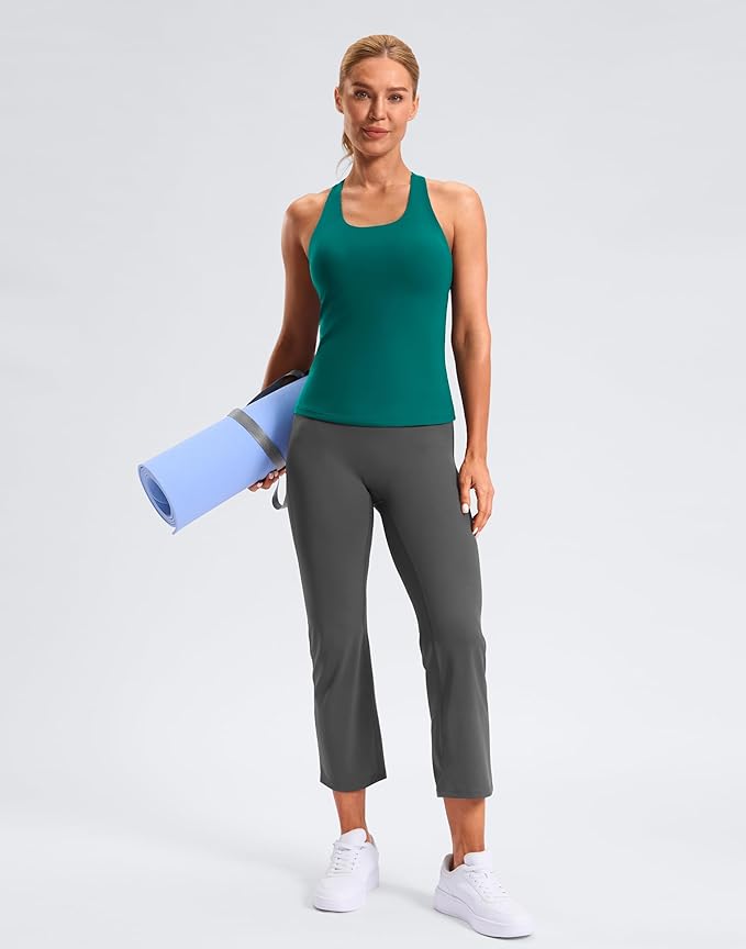 Soothfeel Womens Workout Tank Tops with Built in Bra Racerback Athletic Yoga Top High Neck Sports Gym Sleeveless Shirts