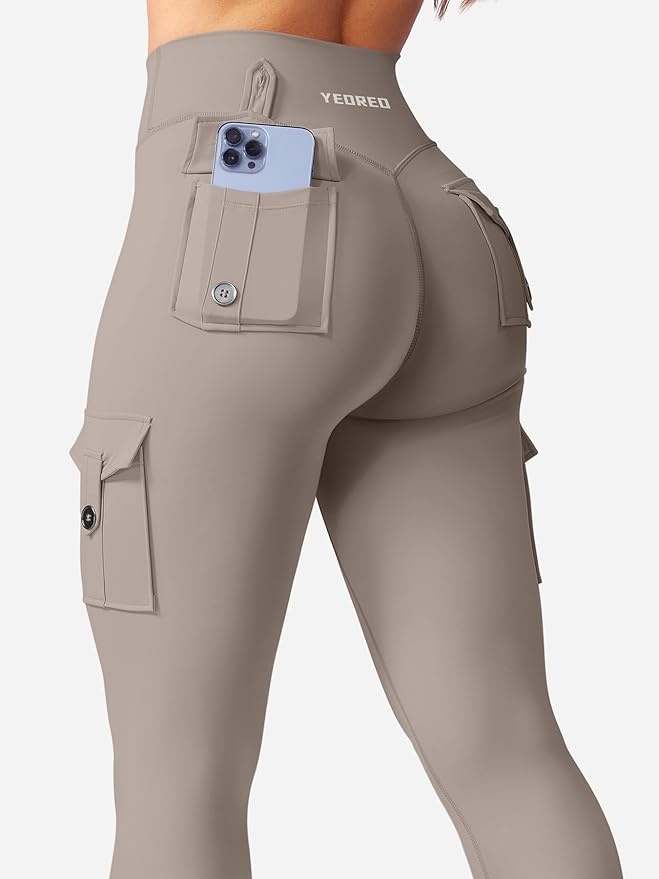 YEOREO CoreFlex Workout Cargo Leggings with Pockets for Women Hidden Scrunch Butt Lifting Leggings Gym Yoga Pants