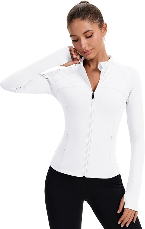 Rapbin Women's Full Zip Workout jackets Runing Slim Fit Athletic Tops With Thumb Holes