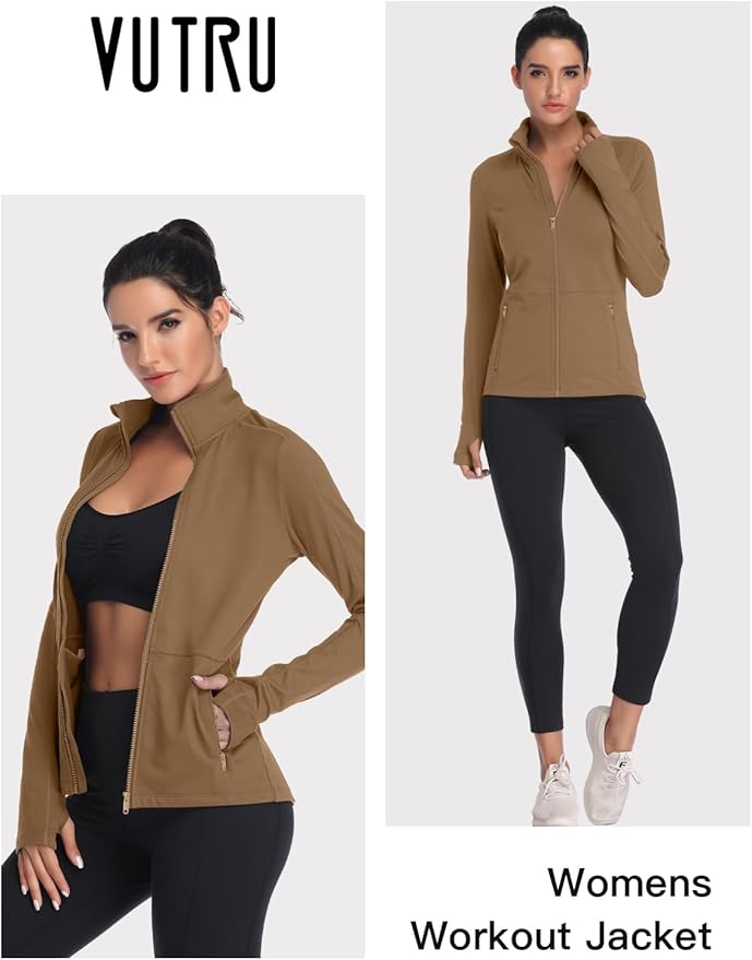 VUTRU Women's Workout Yoga Jacket Full Zip Running Track Jacket Fleece Athletic Jacket