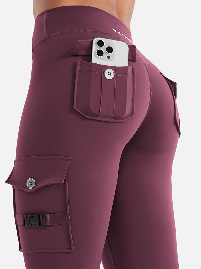 YEOREO CoreFlex Workout Cargo Leggings with Pockets for Women Hidden Scrunch Butt Lifting Leggings Gym Yoga Pants
