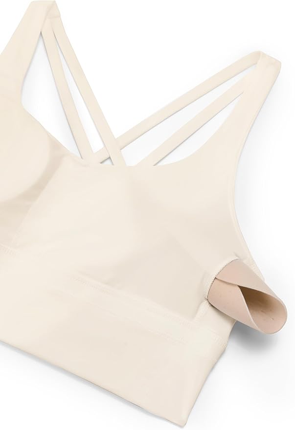 CRZ YOGA Naked Feeling Strappy Longline Sports Bras for Women - Medium Impact Criss Cross Yoga Padded Workout Crop Top
