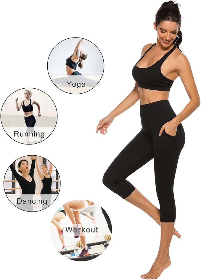 Stelle Women's Capri Yoga Pants with Pockets Essential High Waisted Leggings for Workout