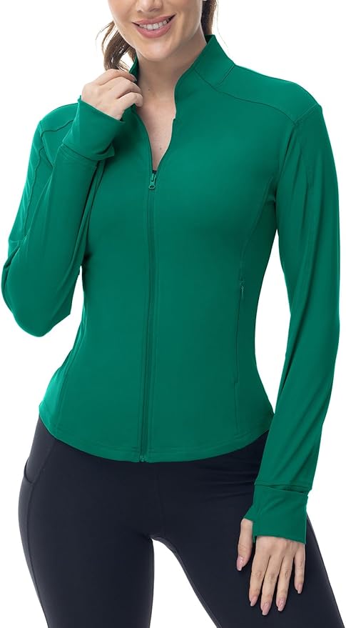 BGOWATU Women's Workout Athletic Jacket Full Zip Running Jackets Gym Yoga Track Tops with Pockets Thumb Hole