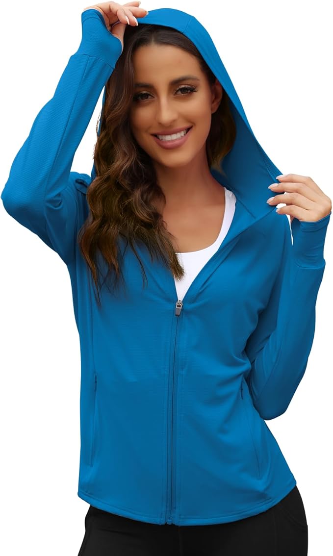 We1Fit Women's UPF 50+ Sun Protection Jacket Hoodie Sun Shirts Hiking Running Athletic Shirt