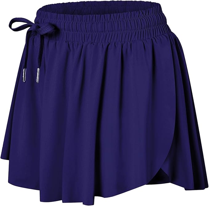 Wsirmet Flowy Shorts for Women Butterfly Shorts 2 in 1 Athletic Workout Gym Biker Running Shorts with Pockets
