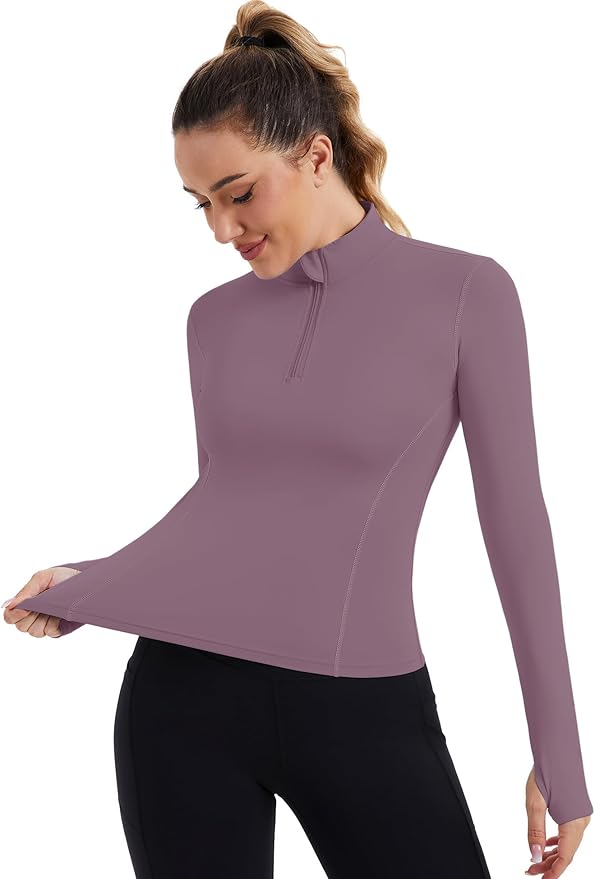 ZHENWEI Womens Workout Tops Long Sleeve Quarter Zip Pullover Quick Dry Golf Shirt Athletic Slim Fit Crop Yoga Gym Tops