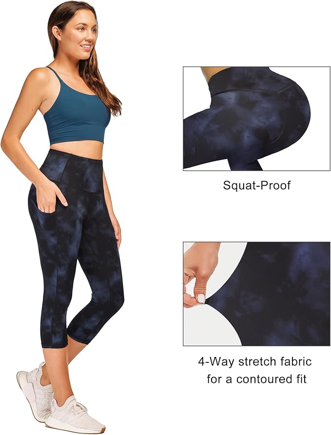 Stelle Women's Capri Yoga Pants with Pockets Essential High Waisted Leggings for Workout