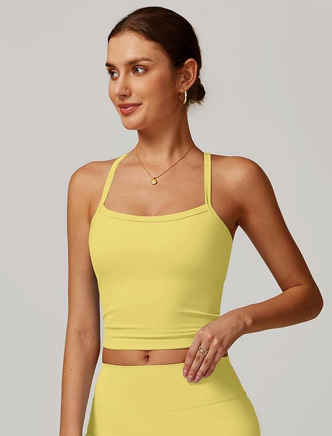 QBGJTD Womens Longline Sports Bras Cross Back Active Gym Yoga Padded Workout Crop Tank Top with Built in Bra
