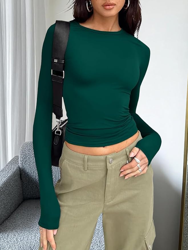 Trendy Queen Womens Long Sleeve T Shirts Fall Fashion 2026 Basic Crop Tops Going Out Outfits Y2k Clothes