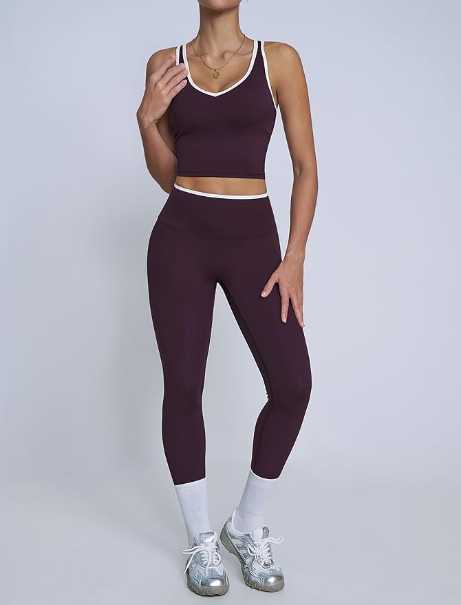 ABOCIW Womens Color Block Workout Sets Racerback Tank Top High Waist Leggings Gym Set Yoga Pilates Outfits
