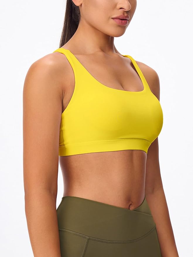 Women's Strappy Sports Bras Light Compression Crop Criss Cross Back Padded Workout Yoga Bra Supportive U Neckline