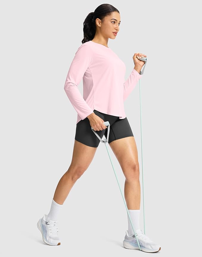 SANTINY Lightweight Long Sleeve Workout Tops for Women Breathable Gym Yoga Athletic Running Hiking Top UPF 50+ Sun Shirts