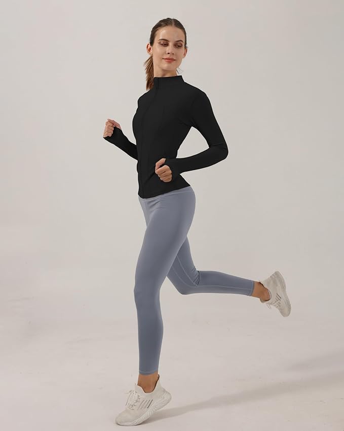 Gacaky Women's Slim Fit Workout Running Track Jackets Full Zip-up Yoga Athletic Jacket with Thumb Holes