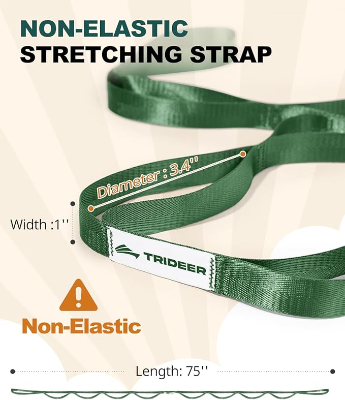 Trideer Stretching Strap for Physical Therapy & Home Rehab, Non-Elastic Yoga Strap for Stretching with Loops for Hamstring, Calf & Back Stretcher Mobility, Hip & Pilates