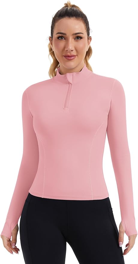 ZHENWEI Womens Workout Tops Long Sleeve Quarter Zip Pullover Quick Dry Golf Shirt Athletic Slim Fit Crop Yoga Gym Tops