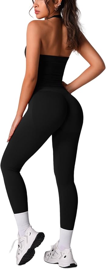 ABOCIW Workout Sets for Women Seamless Scunch Butt Lifting Impact Leggings Halter Sports Bra 2 Piece Gym Outfits