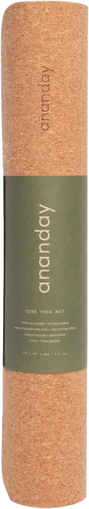 Ananday Premium Cork Yoga Mat - Sustainable, Non-Toxic & PVC-Free, Non-Slip, Perfect for Hot Yoga, Pilates & Exercise - Cushioned for Superior Comfort & Support